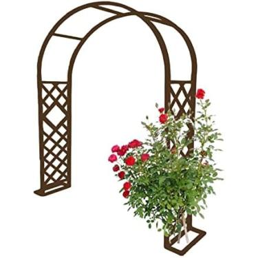Imagem de Arco de metal para jardim, arco de treliça para plantas trepadeiras, rosas, videiras, 55 "71" 87 "102" 126 "de largura, arcos de decoração de casamento ao ar livre com base, preto/marrom \