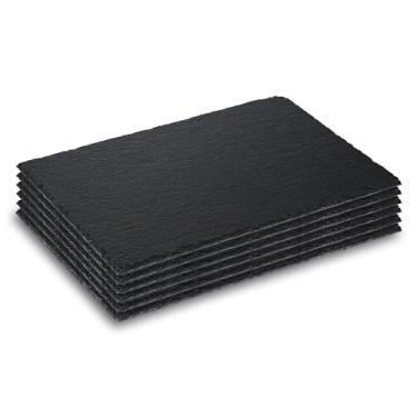 Imagem de Sisson Distribution Conjunto de travessa de ardósia com tábuas de queijos de ardósia preta de 15 a 25 x 20 cm para carne, queijo, aperitivos – Bandejas elegantes de servir de pedra para festas,