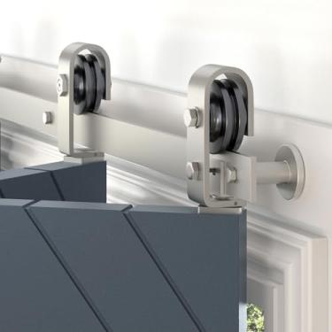 Imagem de EaseLife Kit de trilho de porta deslizante dobrável de níquel escovado de 61 cm para 2 portas de armário, suporte superior, resistente, deslize suavemente silenciosamente, fácil de instalar, sem porta