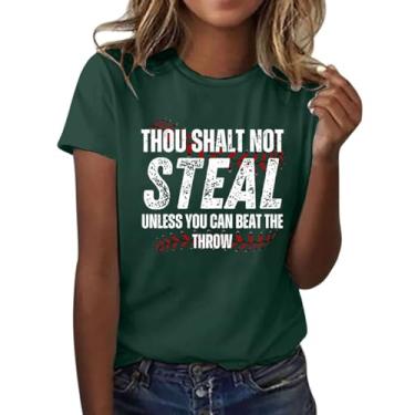 Imagem de Nagub Camiseta feminina de beisebol manga curta com estampa da bandeira americana gola V plus size camiseta casual verão 2024 moda, Verde 2, P