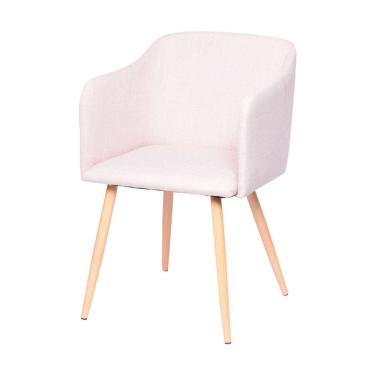 Imagem de Cadeira Boxbit Charla Linho Bege Base Metal Cor Madeira