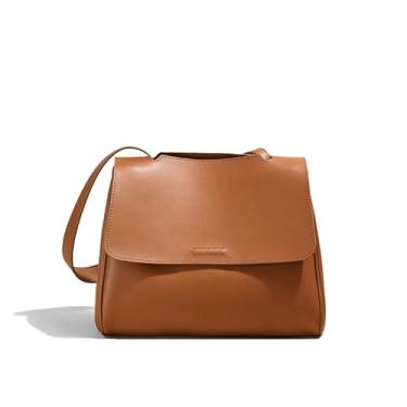 Imagem de Bolsa feminina de couro legítimo, bolsa de mão macia para mulheres, bolsa transversal, bolsa de ombro com alça ajustável, Caqui