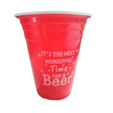 Imagem de Tina's Holiday Shoppe It's the Most Wonderful Time for a Beer Red Copos de Festa Descartáveis! 50 em cada pacote, Grande