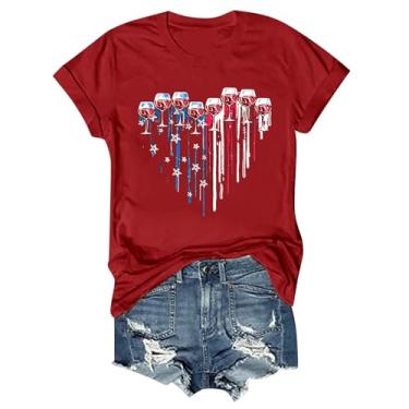 Imagem de Camiseta feminina com bandeira americana Star Stripes 2024, 4 de julho, patriótica, manga curta, verão, casual, solta, Z01D - vermelho, G