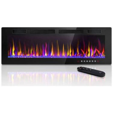 Imagem de Lareira Elétrica de Embutir A45x182L com Controle Remoto e Temporizador, 110V 1500W, LEMBERI, Preta