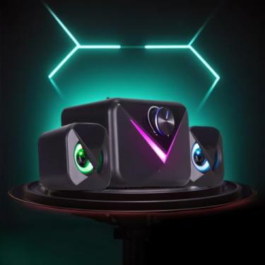 Imagem de Caixa de Som PC RGB com 7 Modos de Luz LED - 16W RMS com Subwoofer, Compatível com Computador, Notebook, Smartphone e Smart TV - Caixinha de Som Gamer, Plug and Play, Controle de Volume e Bluetooth