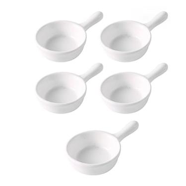Imagem de Leoyoubei 5 pacotes de pratos de molho com alça, acompanhamentos de porcelana branca de 28 g, colheres de aperitivo, ketchup, molho de churrasco, molho de soja, sushi, ramequins empilháveis
