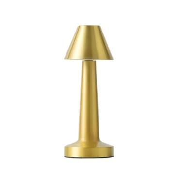 Imagem de Luminária Abajur de Mesa Moderna, Pequena 9x24cm, Cromada sem Fio com Controle de Toque e Dimmer (Dourado)