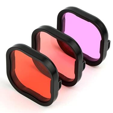 Imagem de Filtros de mergulho para câmera subaquática para GoPro Hero 8, 9, 10, 11 e 12, capa protetora de lente preta em vermelho, vermelho claro e magenta, acesso profissional à fotografia com correção de