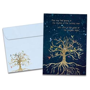 Imagem de Tree-Free Greetings Cartão de felicitações Solstice com envelope correspondente, ecologicamente correto, feito nos EUA, papel 100% reciclado, 12,7 cm x 17,7 cm, árvore da vida de pássaro (GO64247)