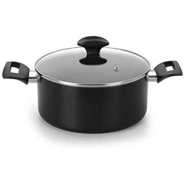 Imagem de Multiflon Caçarola 20 Centimetros Aluminio Anti Aderente Com Tampa de Vidro Preto Linha Induct+ Resistente Eficiente Durável e Saudável