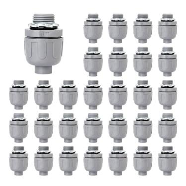 Imagem de Feotech Conector líquido apertado de 3/10.2 cm – Pacote com 30 acessórios de conduíte elétrico de PVC, conectores flexíveis retos de 180 graus para casa, cozinha e banheiro
