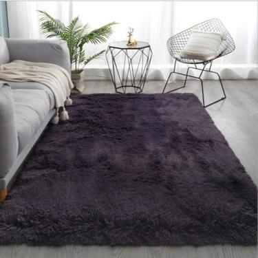Imagem de Tapete de pelúcia fofo para sala de estar moderna, sofá, área, tapete de seda macio, tapete para rastejar, quarto infantil, tapete grande, cinza claro, roxo, 80 x 200 cm (31 x 78,7 pol.)