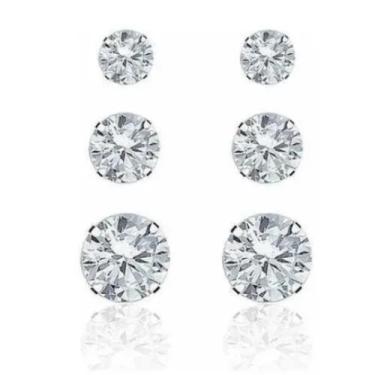 Imagem de Trio Brinco Baby Prata 925 Pedra Zircônia  3mm  4mm  5mm  Tarraxa Baby