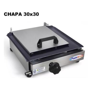 Imagem de Chapa De Lanche Com Prensa 30x30 Inox A Gás Pratic + Anel Ovo