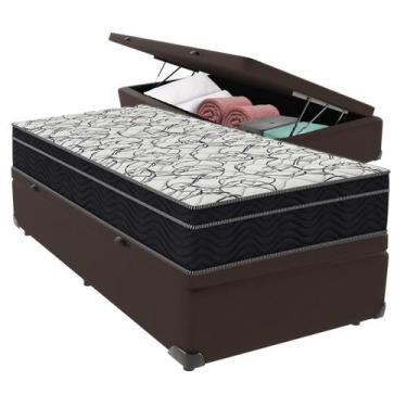 Imagem de Cama Box Baú Solteiro Marrom e Colchão Airtech 150 D45 Ortobom