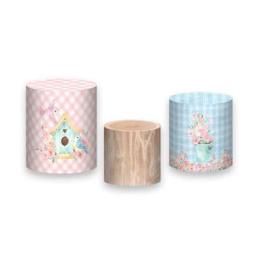 Imagem de Trio de Capas de Cilindro - Jardim Passarinho Rosas Claras 031 - Via C