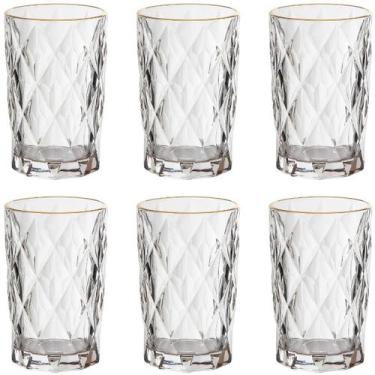 Imagem de Jogo 6 Copos Altos Borda Dourada 350ml Diamond Clear Ke Home