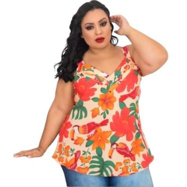 Imagem de Blusa feminina regata alça larga crepinho plus-size infinito - LUZ MOD