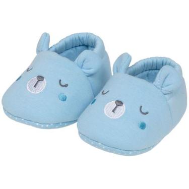 Imagem de Pantufa Infantil de Algodão Sapatilha Urso Azul Antiderrapante