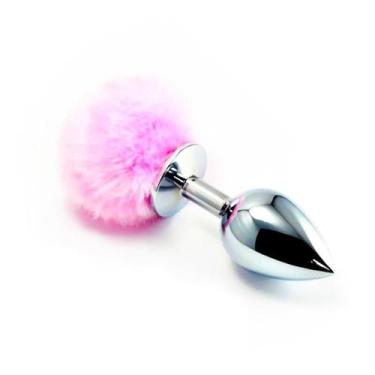 Imagem de Plug Anal Coelho Pom Pom em Aço Tamanho M - Rosa - Sexy Import