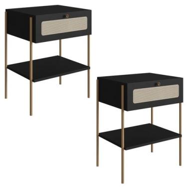 Imagem de Kit 02 Mesas de Cabeceira 1 Gv Palhinha 28932 Linha Oslo Nero Artesano