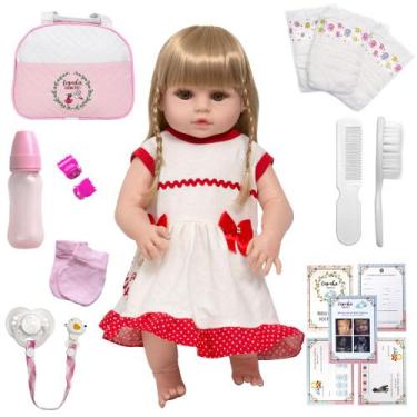 Imagem de Baby Reborn Gatinha Loira Diversos Acessórios Pode Dar Banho - Cegonha