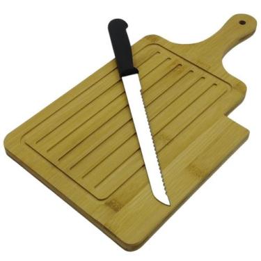 Imagem de Tábua De Bambu Com Faca Embutida Corte De Pães Migalheira - Kadê