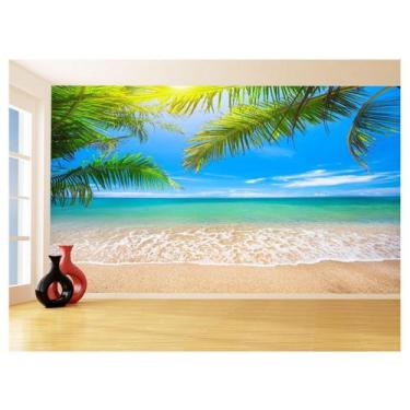 Imagem de Papel De Parede 3D Praia Mar Coqueiros Céu Azul 3,5M Npr333 - Você Dec