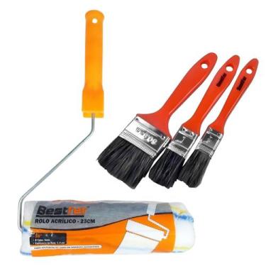 Imagem de Kit 3 Pincel Trincha + Rolo P/ Pintura Parede Acabamento - Bestfer