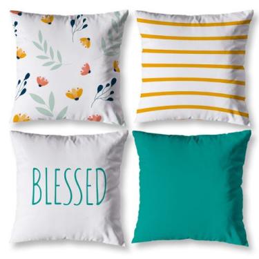 Imagem de Kit 4 Capas de Almofadas Cheias Estampa  BLESSED 40cm X 40cm Estampada