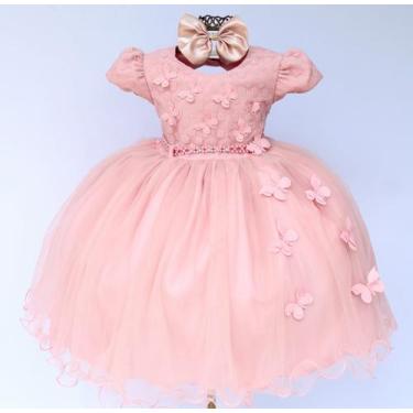 Imagem de Vestido Infantil Para Festa Luxo Rose Borboletas E Tiara, 1, Rose