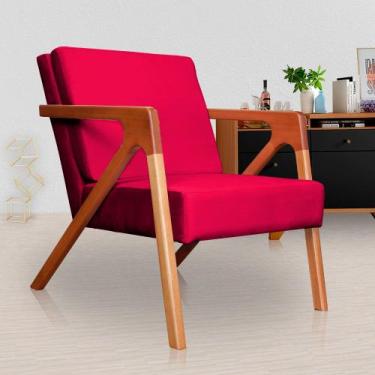 Imagem de Poltrona Decorativa Braços de Madeira Sala de Estar Monalisa Veludo Ve