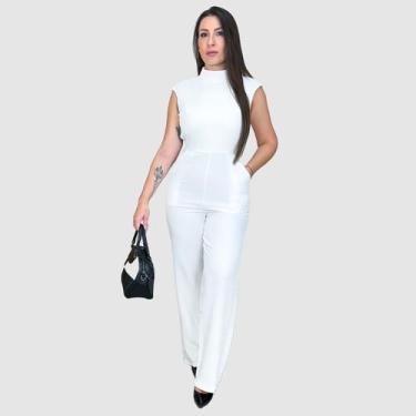 Imagem de Macacão longo alfaiataria feminino social gola alta bojo - Swiss Bouti