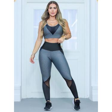 Imagem de Conjunto Feminino Fitness com Calça Legging e Top com Bojo Removível -