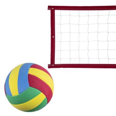 Imagem de Kit rede de vôlei colorido 7 metros vermelho + bola - Evo Sports, Bran