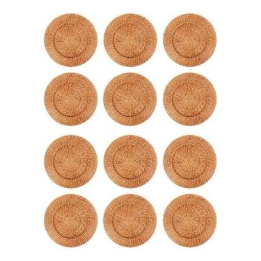 Imagem de Kit 12 Sousplat Redondo Rattan Bambu Marrom Escuro Ou Claro Mundiart, 