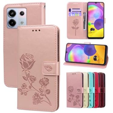 Imagem de Dinglijia Capa carteira para Redmi Note 13 Pro 4G, capa clássica de couro PU, com alça de pulso e compartimentos para cartões de dinheiro, coldre para telefone para Redmi Note 13 Pro 4G, rosa MG