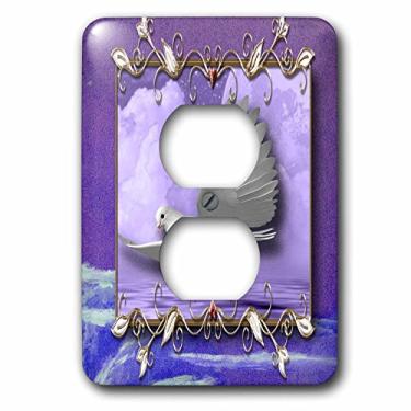 Imagem de 3dRose Capa para saída de moldura de folhas douradas e pomba, branca e lindas nuvens roxas e nuvens de céu dourado, multicolorido