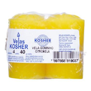 Imagem de Vela Gominho Aromatizada Citronela Kosher Com 4 Unidades - Velas Koshe