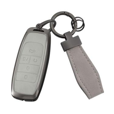 Imagem de HIBEYO Capa de chaveiro compatível com GAC Trumpchi Aion S V Y LX GS7 GS8 GM8 GS5 GA6 GM6 Acessórios de couro e liga de zinco apto para chave GAC Shell com chaveiro Gift-D tipo cinza