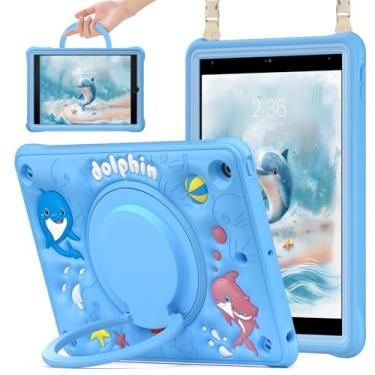 Imagem de LX-SUNCX Capa para iPad 10.2 9ª geração 2021/8ª geração 2020/7ª 2019, capa infantil à prova de choque com protetor de tela, suporte giratório/suporte de lápis/alça de ombro para iPad de 10,2 polegadas