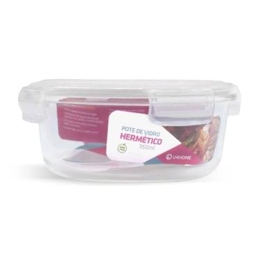 Imagem de Pote Hermético Vidro Redondo Grande Salada Fit 950ml - NABOX, Branco