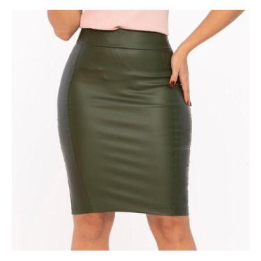 Imagem de Saía de Couro Moda Evangélica MULHER BRASIL, 40, Verde, Militar