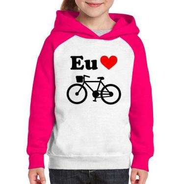 Imagem de Moletom Infantil Eu Amo Bicicleta - Foca na Moda, Branco, Rosa, 6