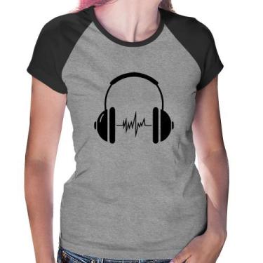 Imagem de Baby Look Raglan Headphone Batimentos - Foca na Moda, Cinza, Preto, GG