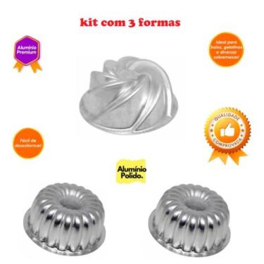 Imagem de Kit De 1 Forma Vulcão e 2 Forma Suíça Gomada Para Bolo Decorado Pudim 