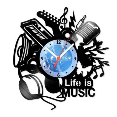Imagem de Relógio De Parede Disco Vinil Música - Life Is Music - VMU-001 - Moder