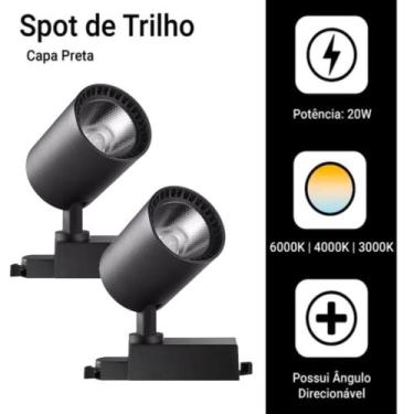 Imagem de Kit 2 Luminária Preto Trilho Spot Led 20W 3500K Branco Quente - AP, Bi