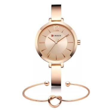 Imagem de Kit Relógio Feminino Curren Rosé Delicado Bracelete Coração